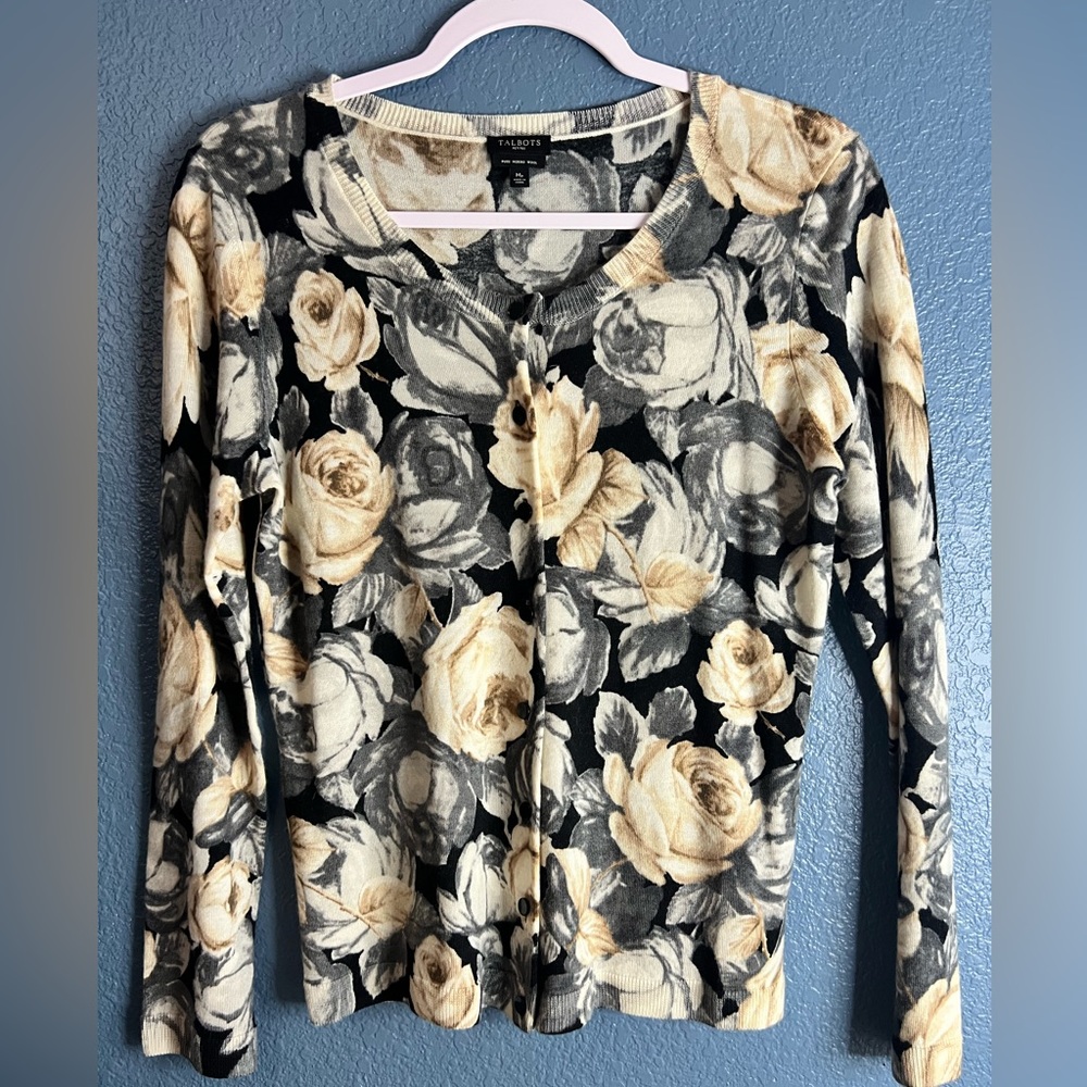 Sweater Talbots flowers button up dress floral cardigan